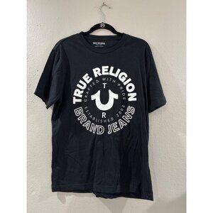 True Religion Shirt men’s solid Black crew neck  Size Large 100% Cotton logo